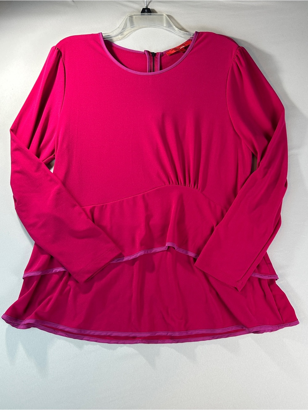 Narciso Rodriguez by Design Nation Pink Ruffle Peplum Long Sleeve Top Women's XL